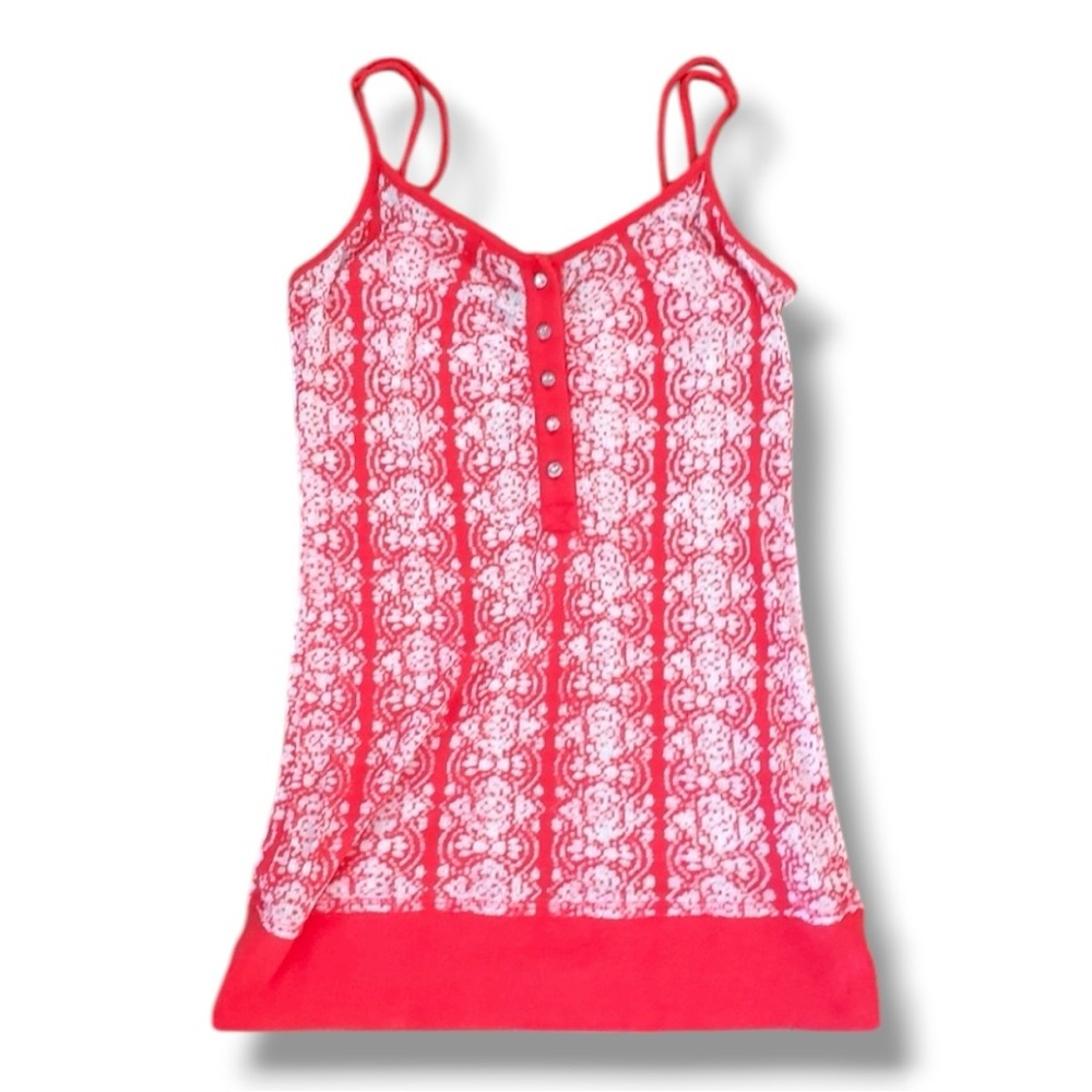 Inc Semi Sheer Red Tank top w/ rhinestone buttons